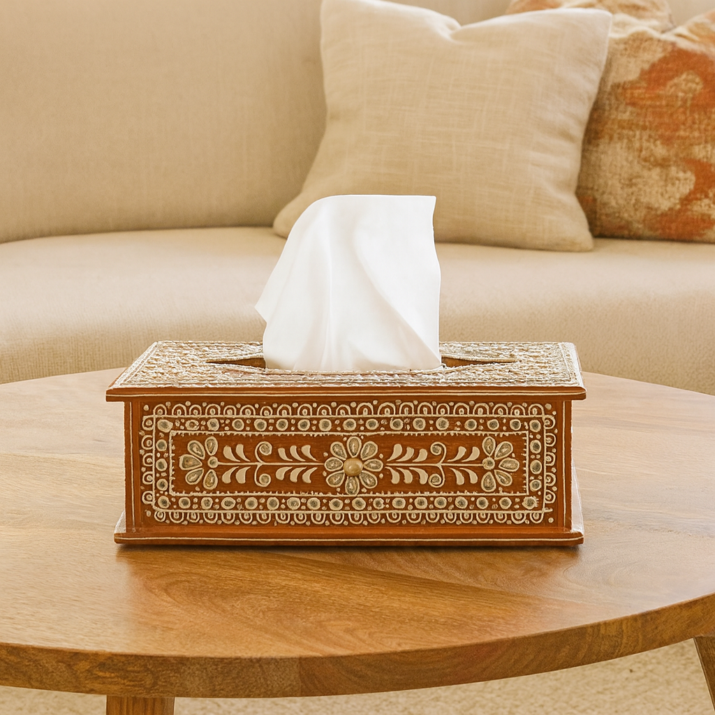 Charvi Hand Painted  Wooden Tissue Box