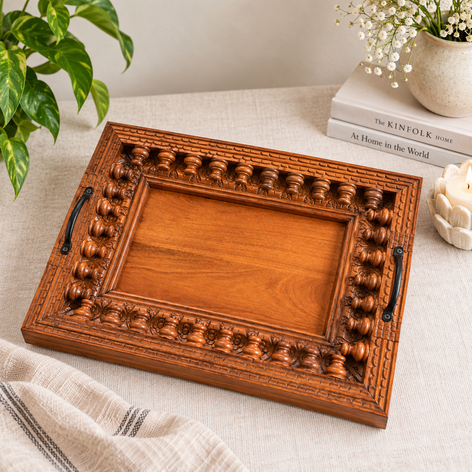 Manjula Wooden Spindle Tray