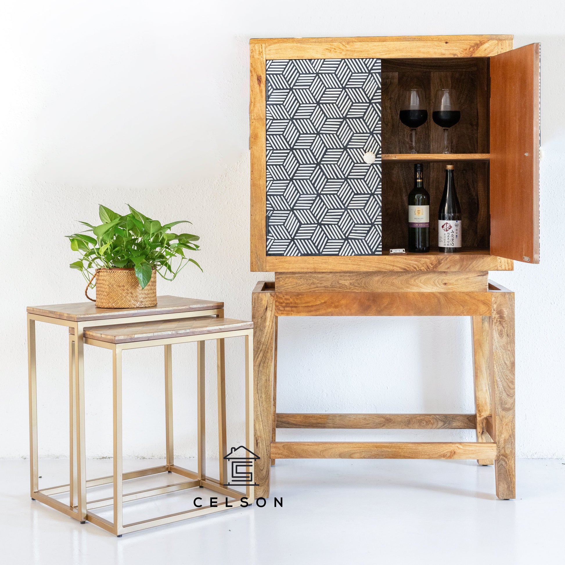 Toby Bone Inlay Bar Cabinet