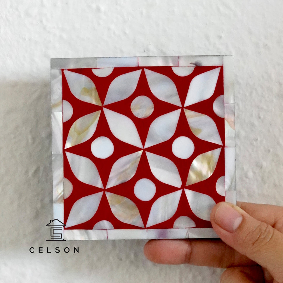 Geometric Pattern Mother of Pearl Inlay Coaster