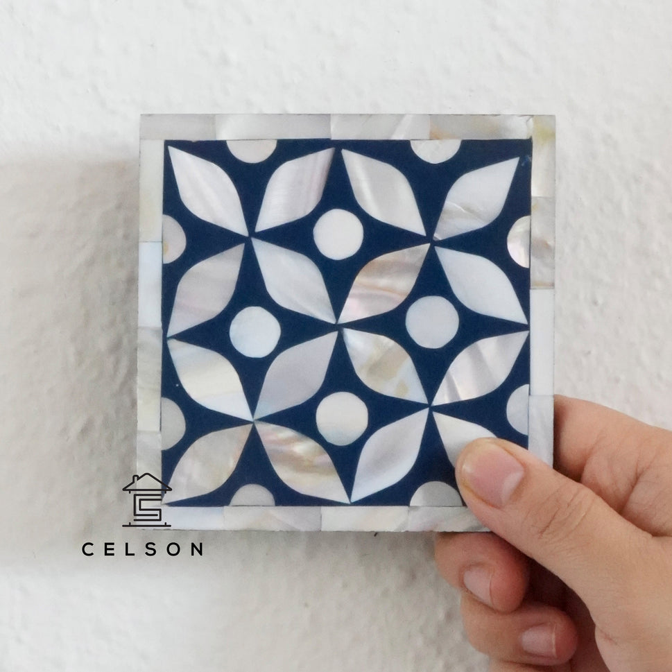 Geometric Pattern Mother of Pearl Inlay Coaster