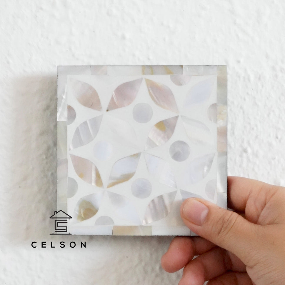 Geometric Pattern Mother of Pearl Inlay Coaster