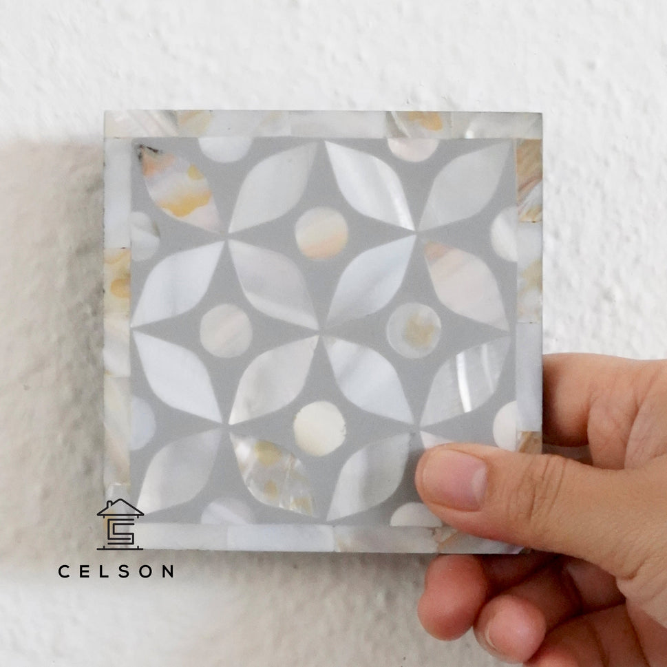 Geometric Pattern Mother of Pearl Inlay Coaster