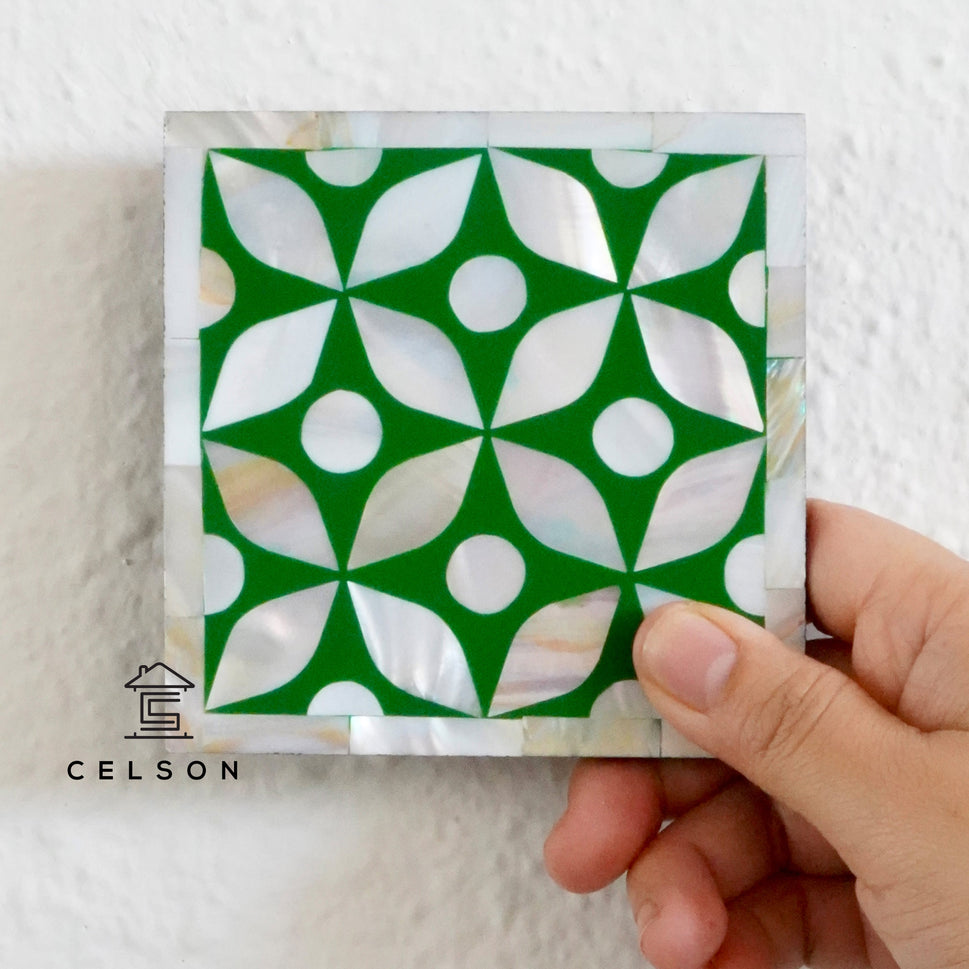 Geometric Pattern Mother of Pearl Inlay Coaster