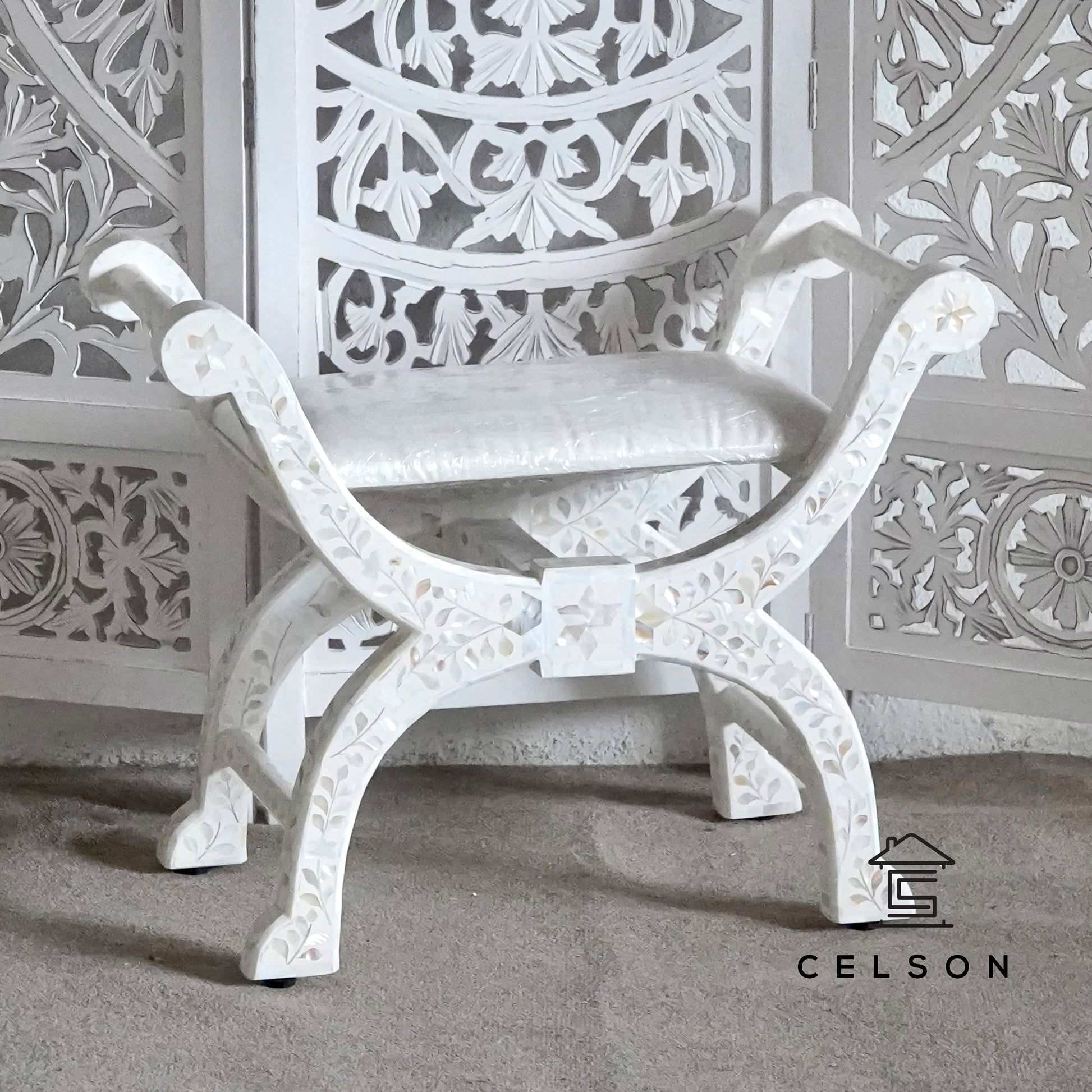 Kai Mother of Pearl Inlay Vanity Stool