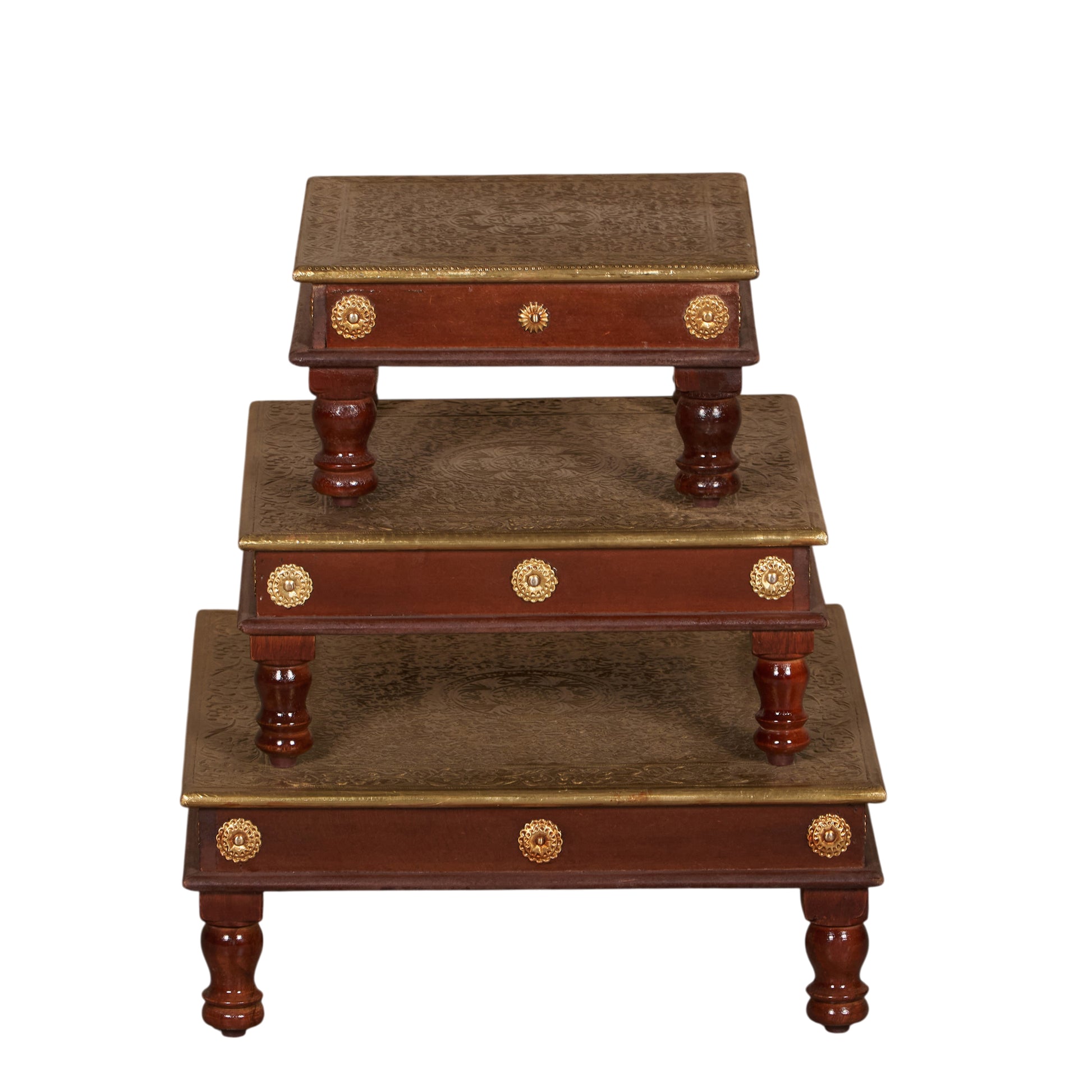 Aadhya Brass Fitted Wooden Chowki Set/3