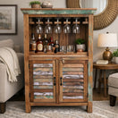 Switch Wooden bar cabinet with glass holders and bottles in a living room setting 2 image