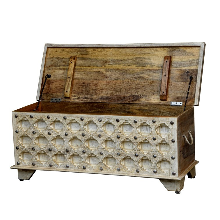 Bella Wooden Carved Storage Trunk