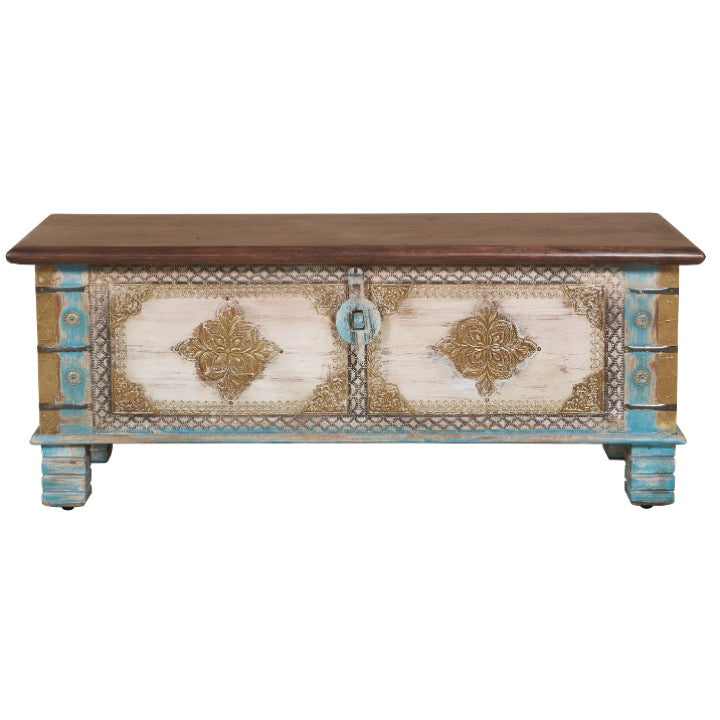 Evan  Vintage Style Brass Fitted Wooden Trunk