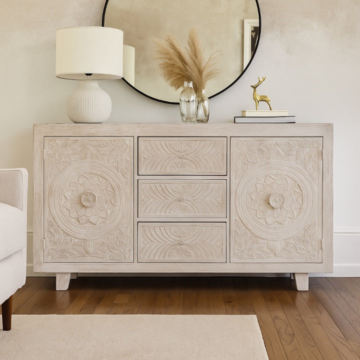 Lesley Hand Carved Wooden Side Board