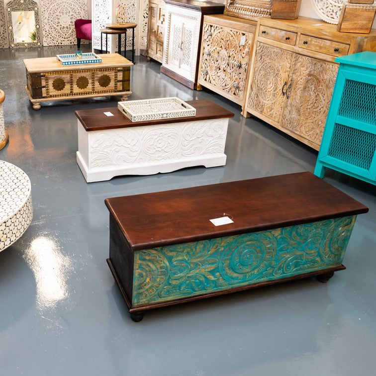 Tasia Carved Wooden Storage Trunk