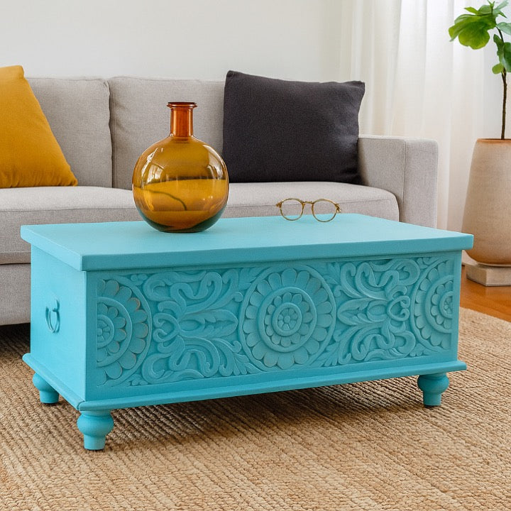 Pike Carved Wooden Storage Trunk