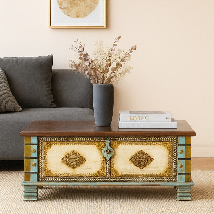 Gary Carved Wooden Storage Trunk