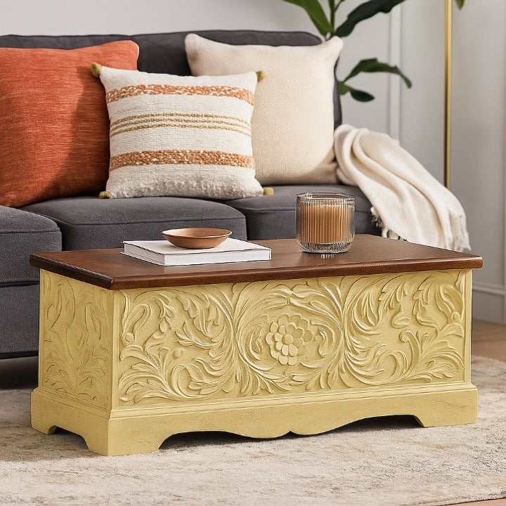AnselIn Carved Wooden Storage Trunk