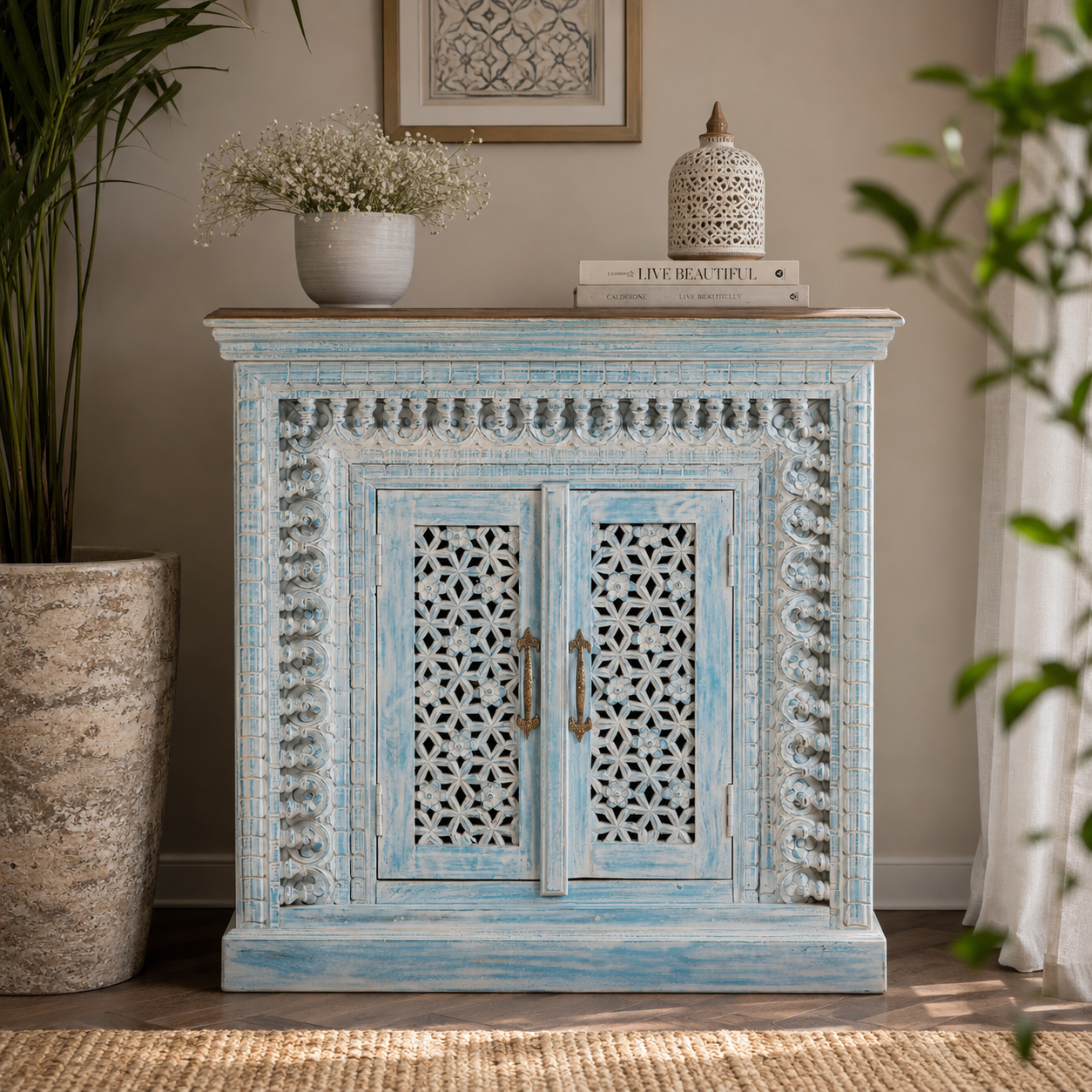 Cleon Hand Carved Wooden Chest