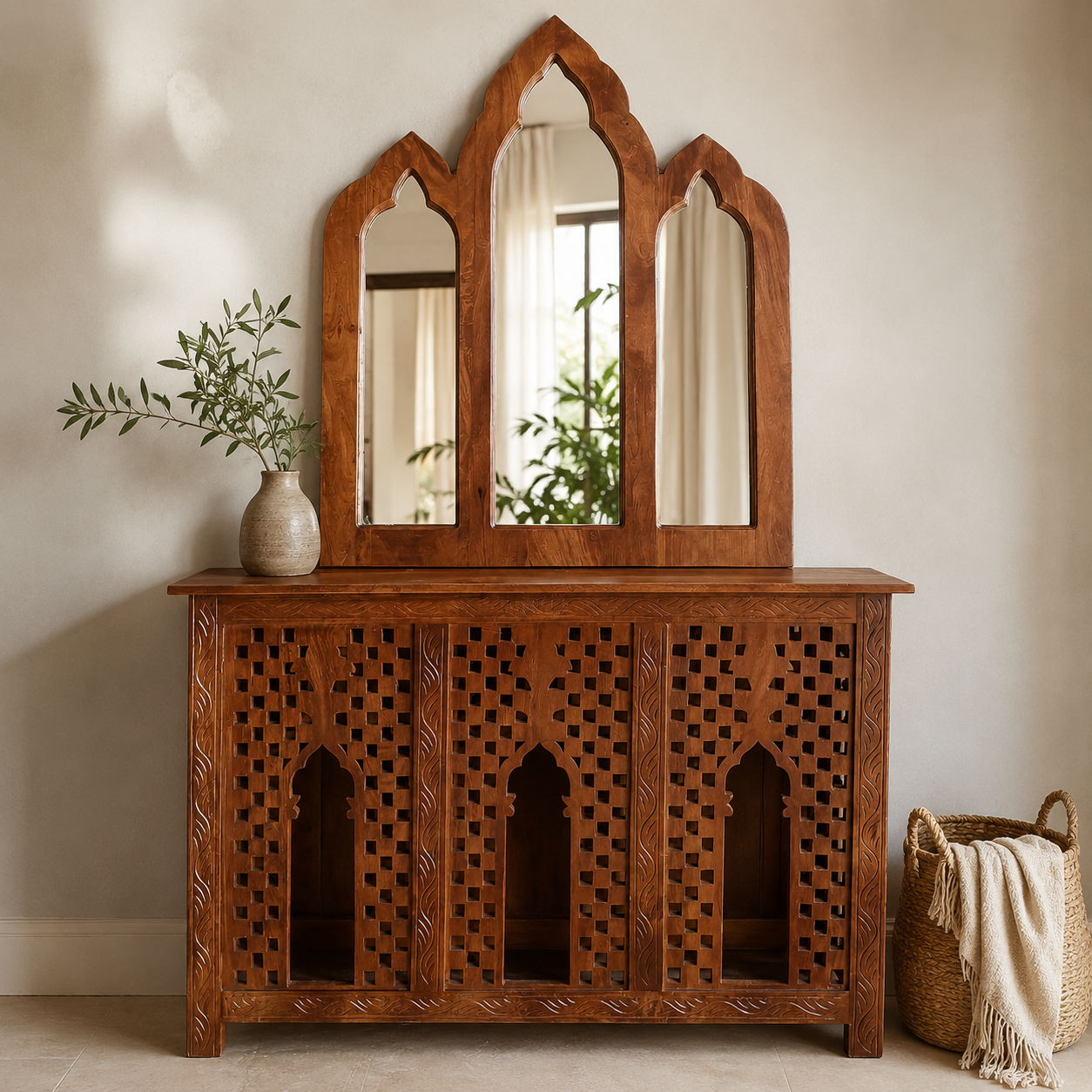 Sabine Wooden Hand Carved Console Table