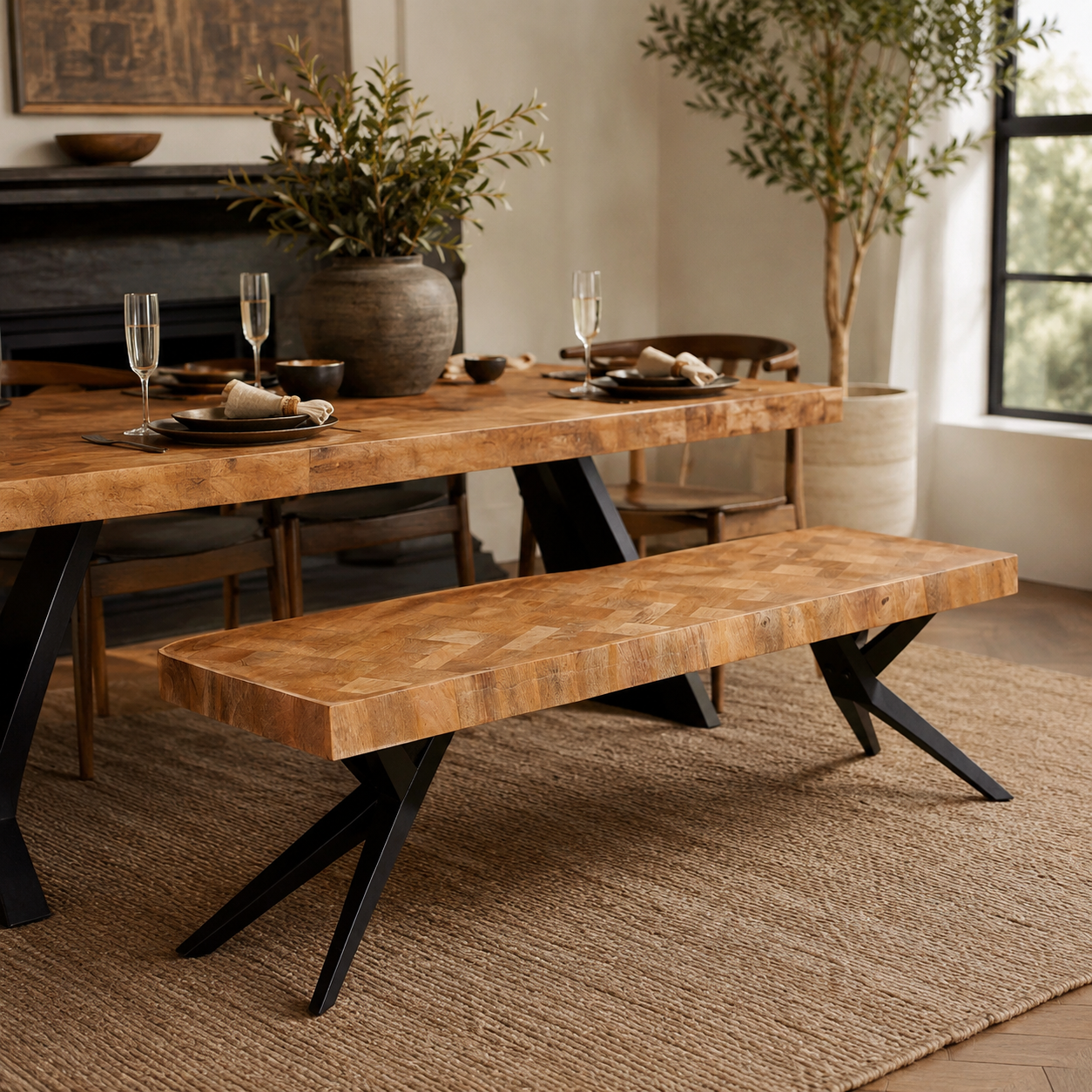 Callan Hand Carved Wooden Dining Bench