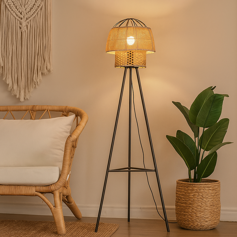 Evans Iron and Cane Floor Lamp