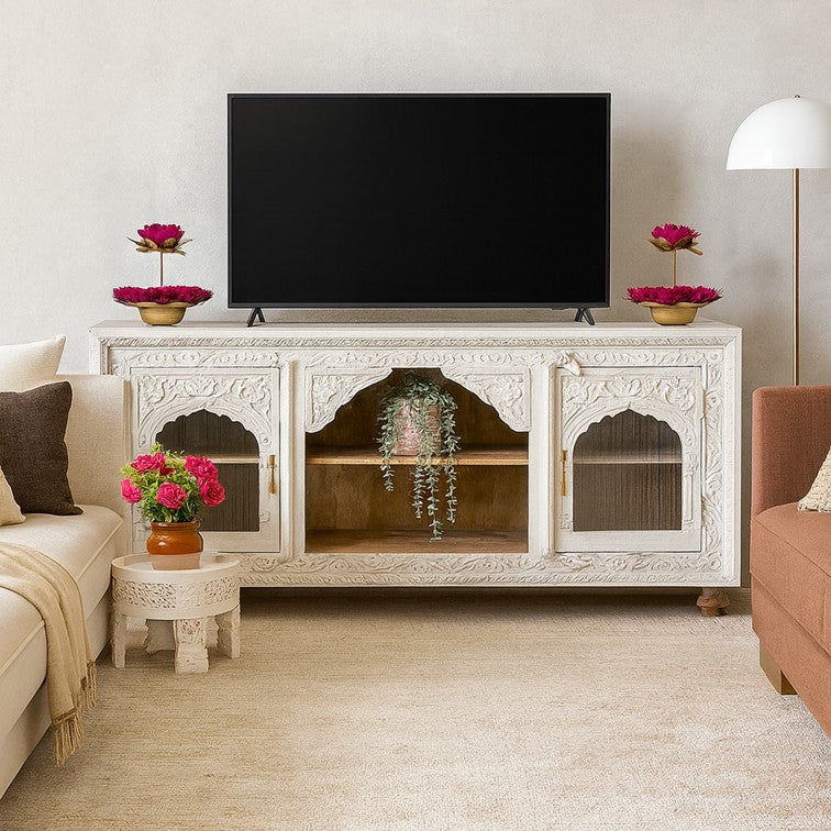 Eddie Carved Wooden TV Cabinet