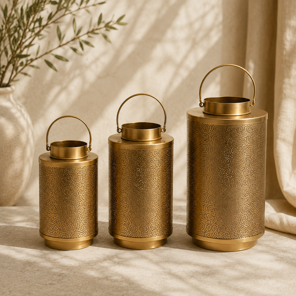 Ruby Gold  Brass Finish Lantern Set of 3