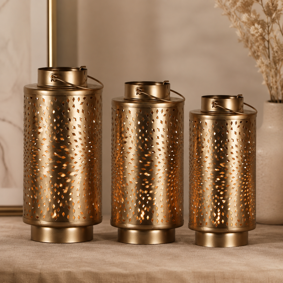 Romi Gold Finish Lantern Set of 3