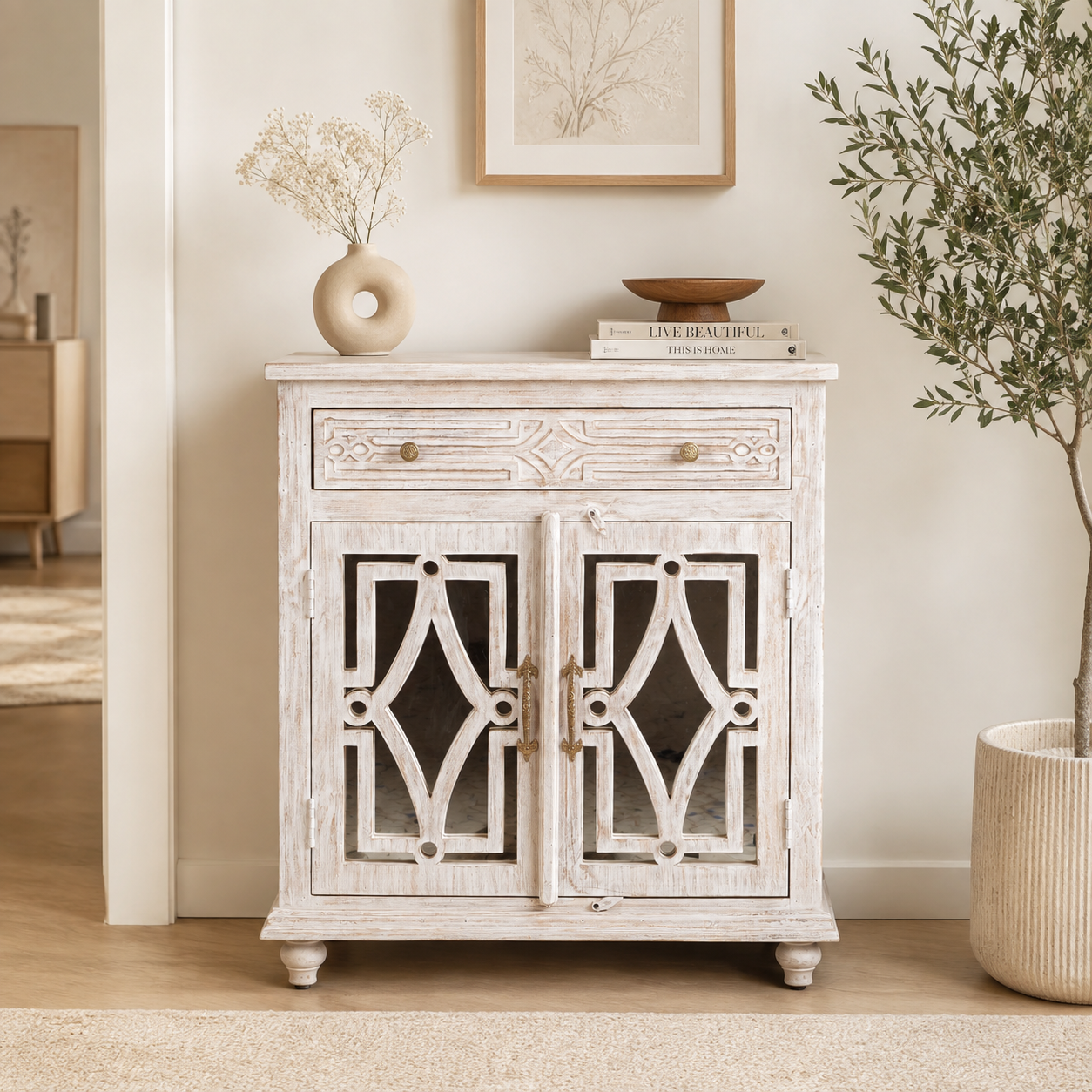 Elodie Carved Wooden Cabinet