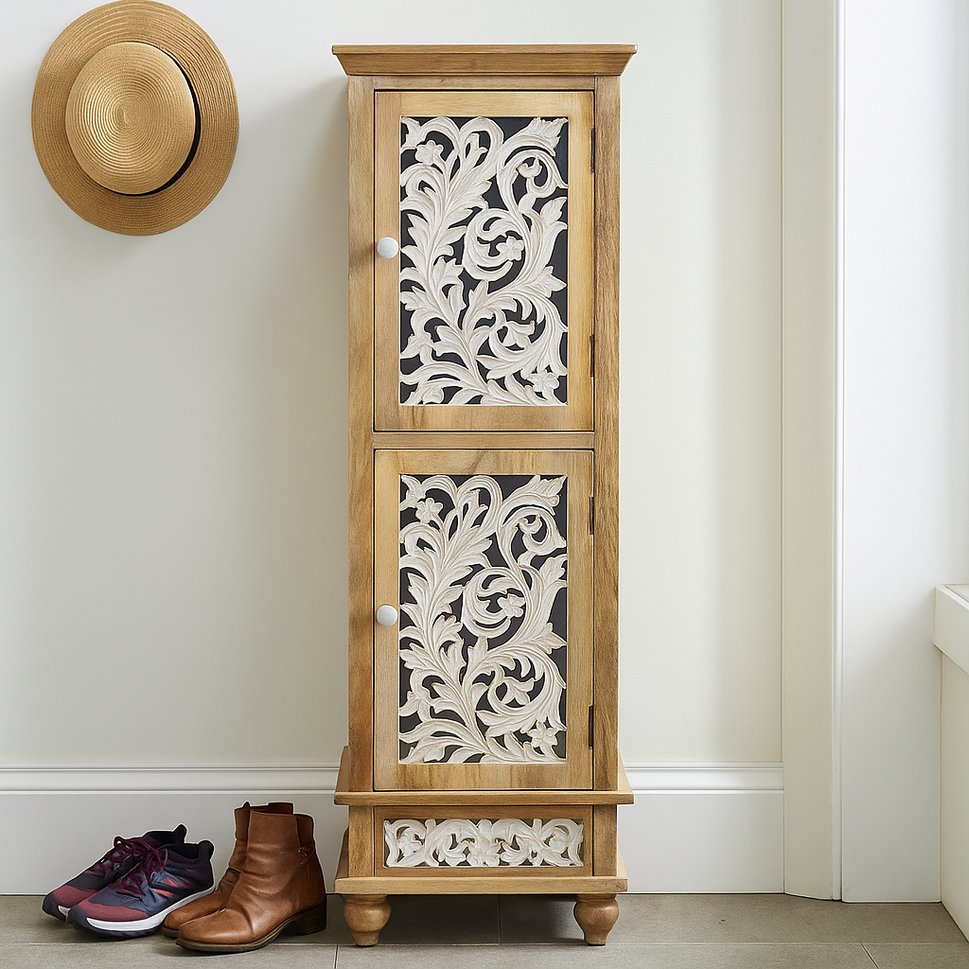 Stone Carved Wooden Shoe Cabinet
