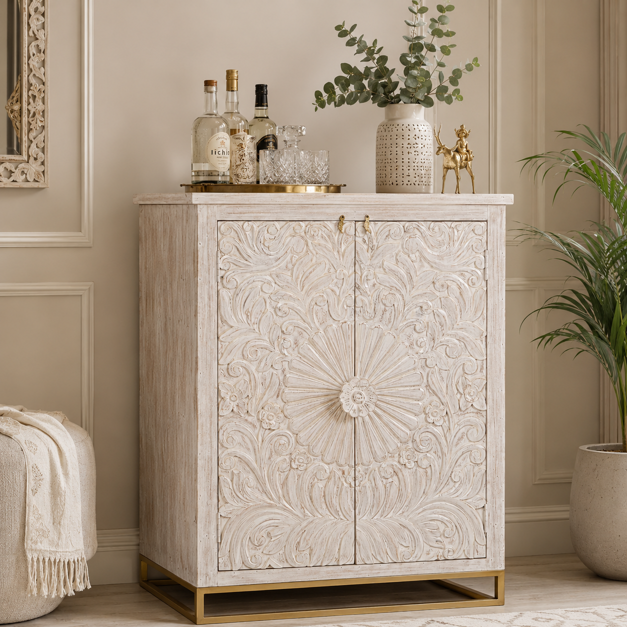 Dalva Indian Wood Bar Cabinet