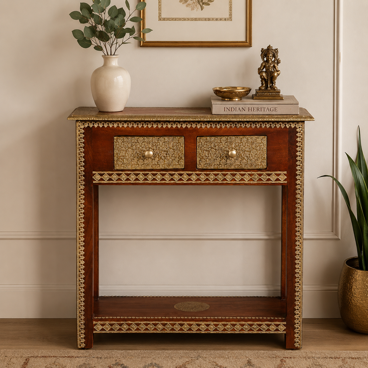 Gadle Brass Inlaid Console Table