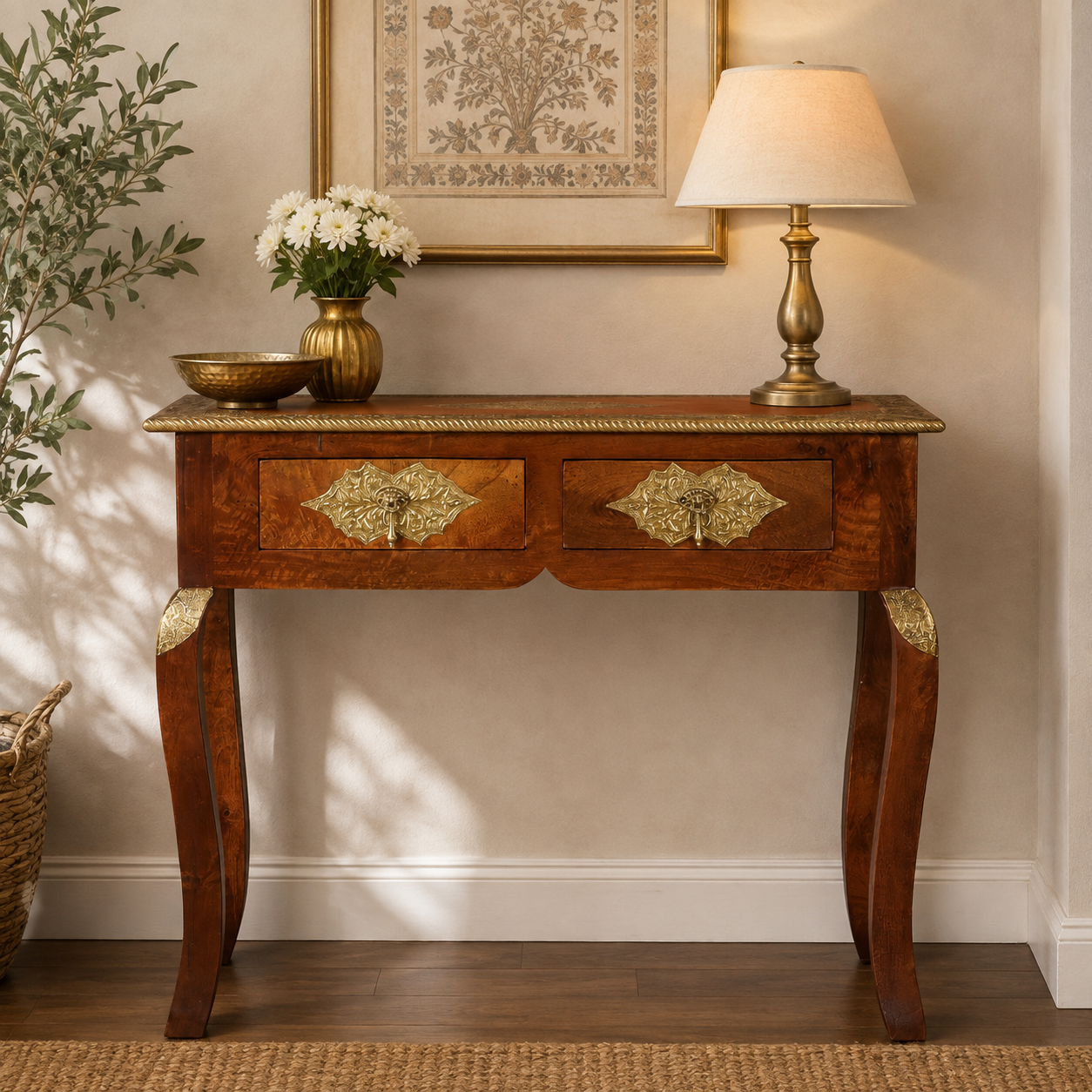 Nikko Brass Inlaid Console Table