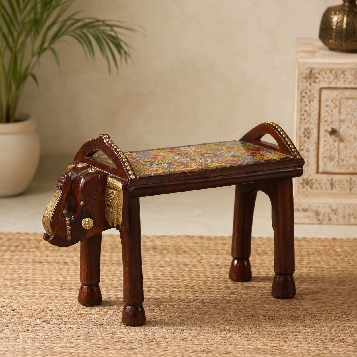 Elliana Wooden Hand Carved Stool