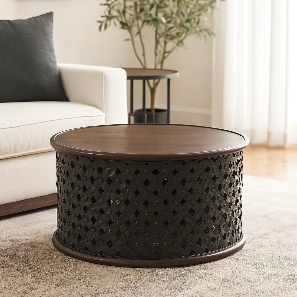 Rinnie Carved Wooden Coffee Table