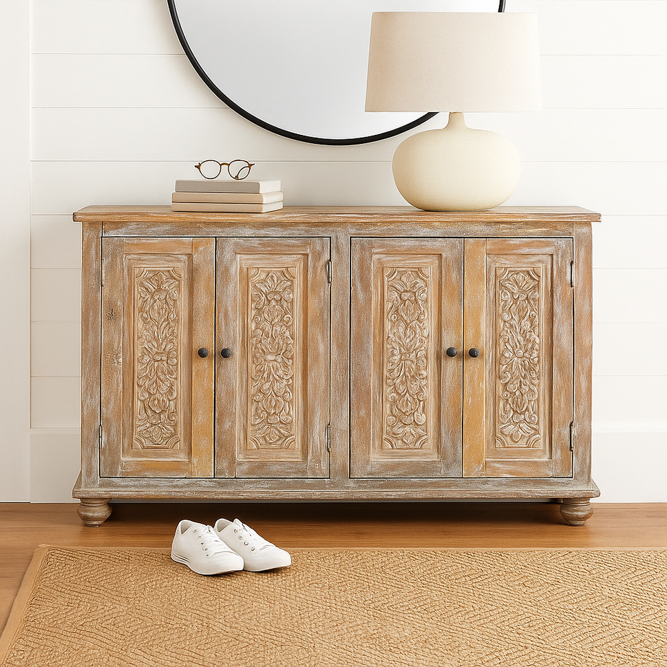 Colin Hand Carved Wooden Shoe Cabinet