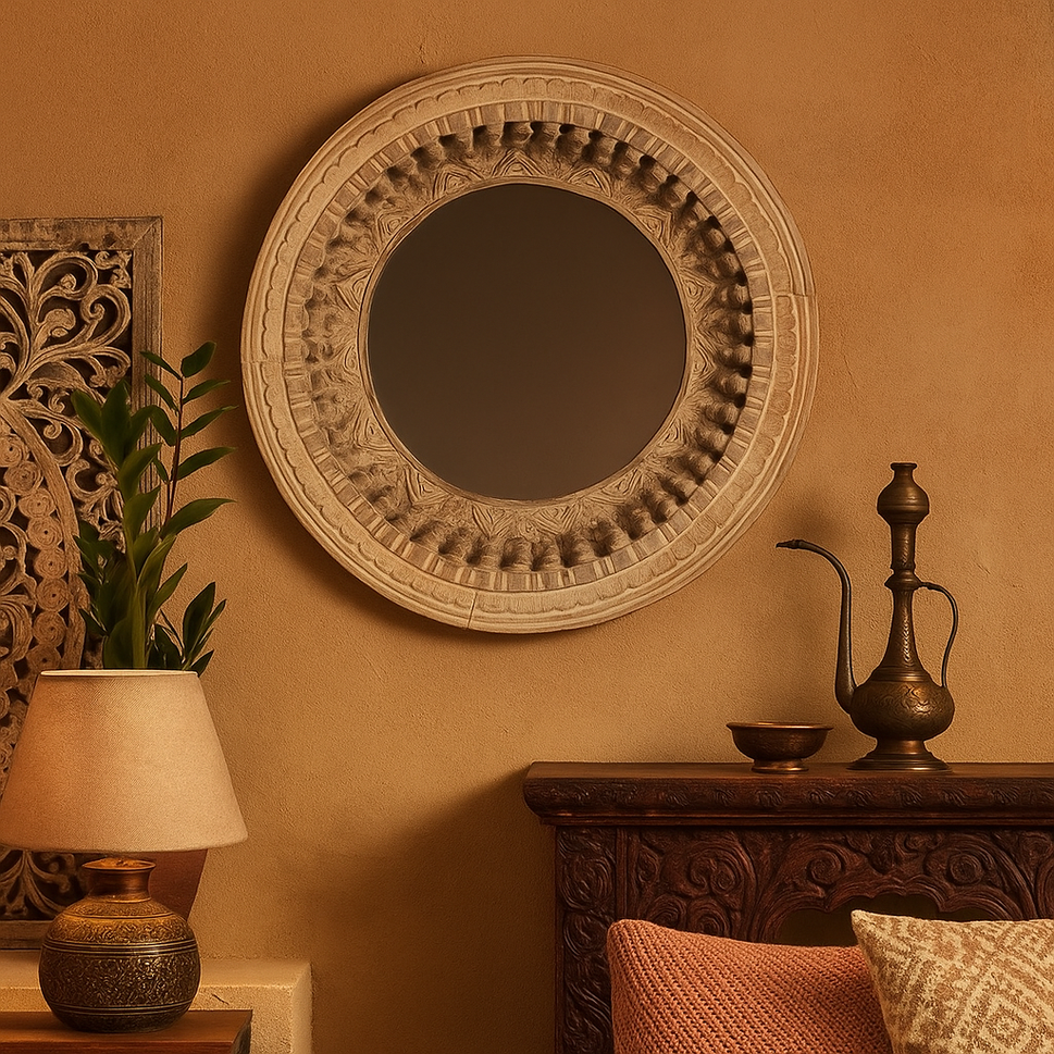 Eiza Hand Carved Wooden Mirror
