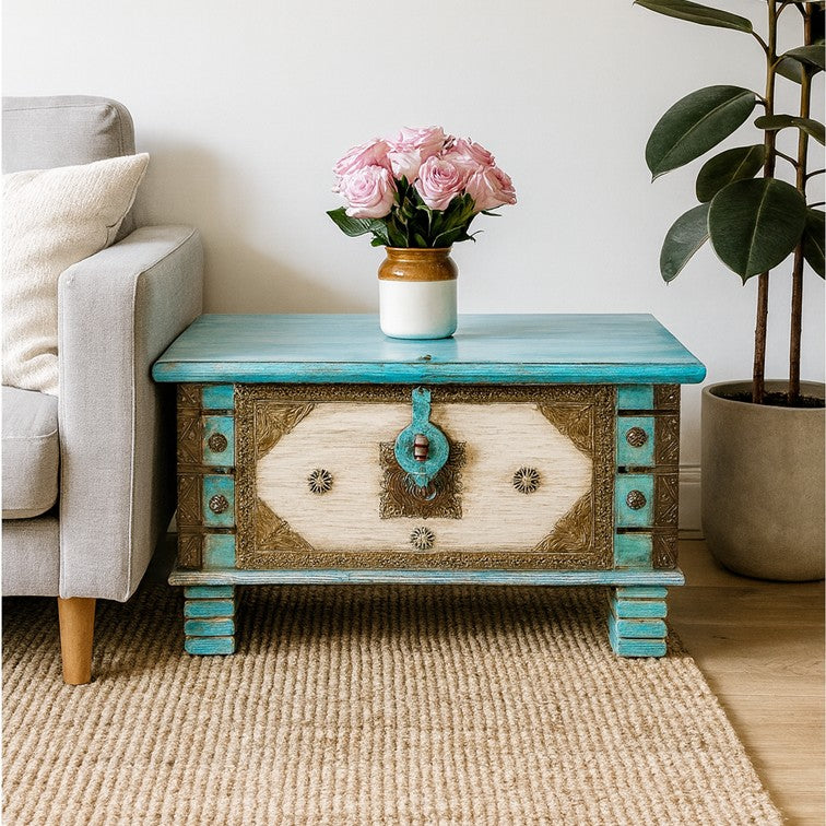 Lisa Vintage Style Brass Fitted Wooden Trunk