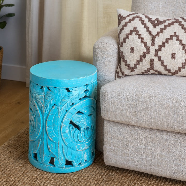 Palmer Hand Carved Wooden Stool