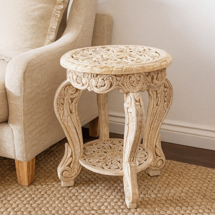 Riva Wooden Hand Carved Stool