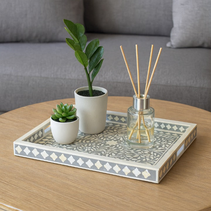 Marie Bone Inlay Tray with Floral Pattern
