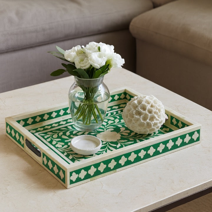 Irvette Bone Inlay Tray with Floral Pattern