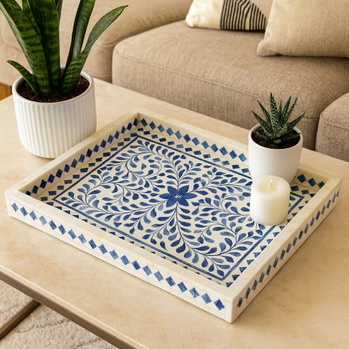 Faye Bone Inlay Floral Pattern Tray