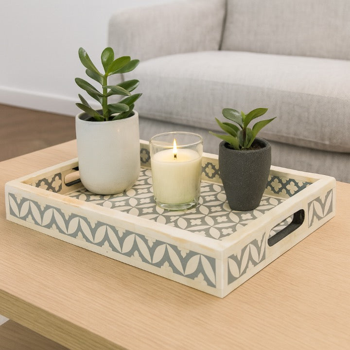 Leon Bone Inlay Tray with Geometrical Pattern