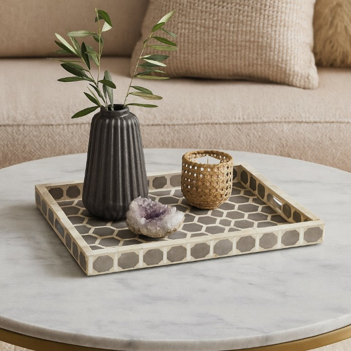 Julius Bone Inlay Tray with Honeycomb Pattern