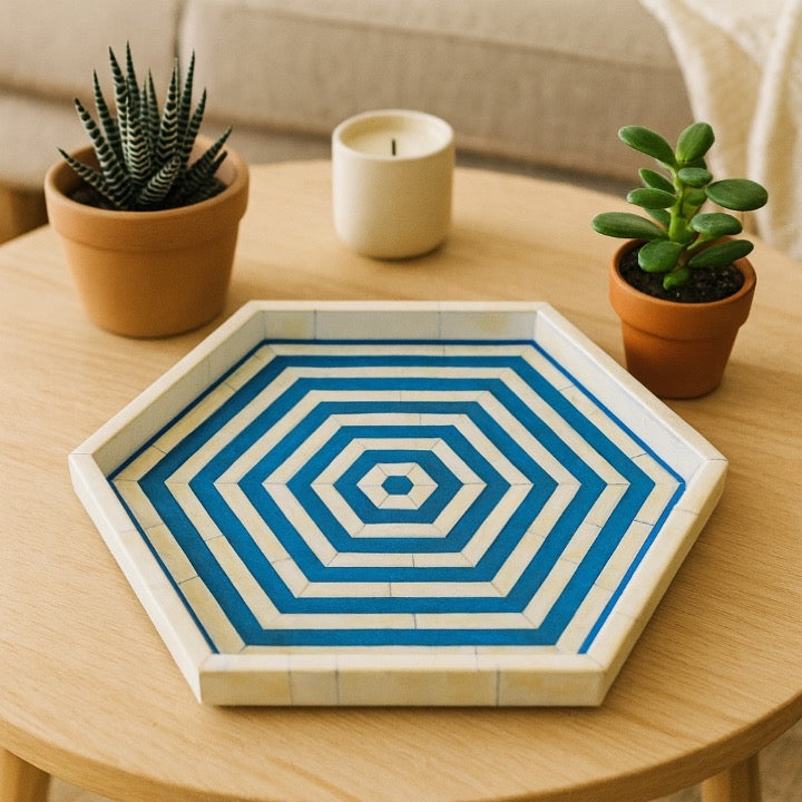 Nivi Bone Inlay Tray with Chevron Pattern