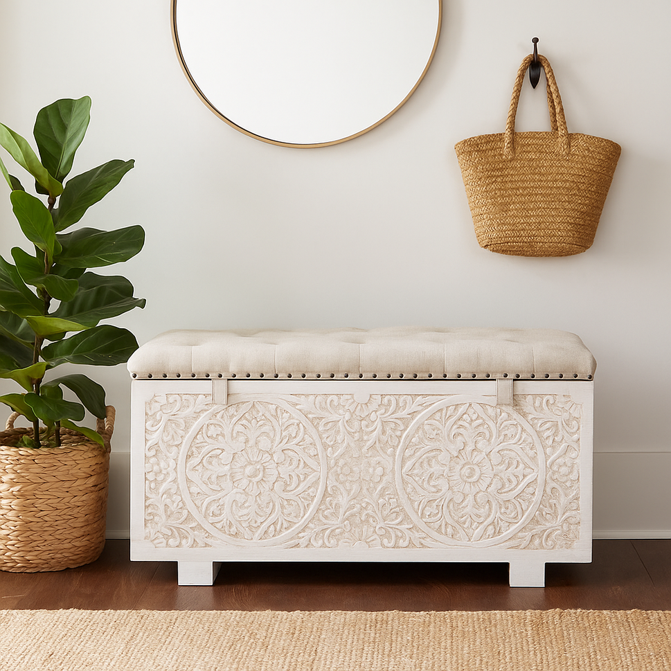 Jaden Wooded Carved Storage Trunk