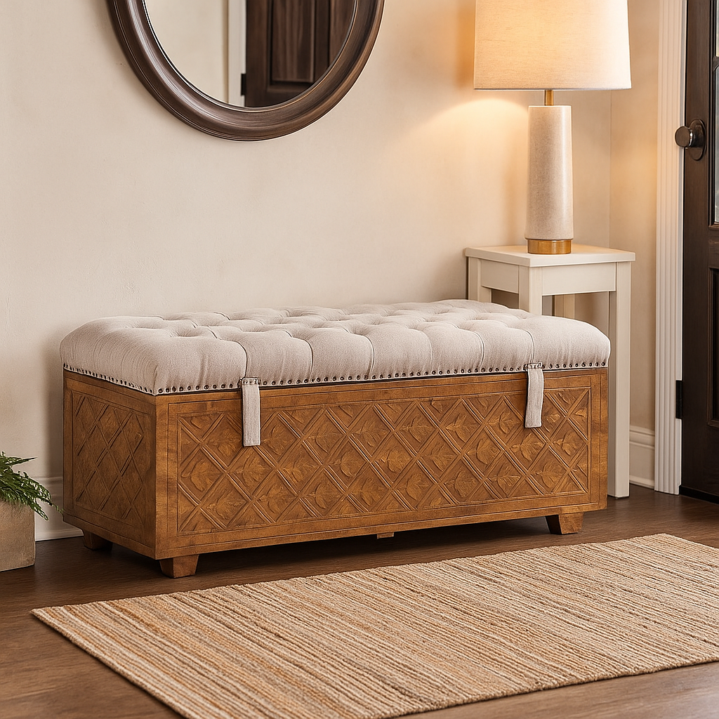 Rob Solid Indian Wooden Trunk with cushion