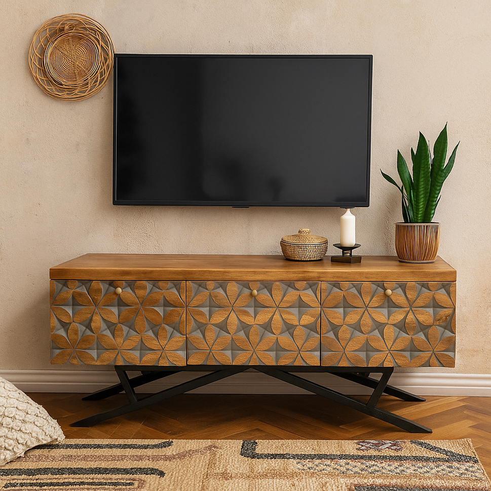 Annie Hand Carved Wooden TV Cabinet