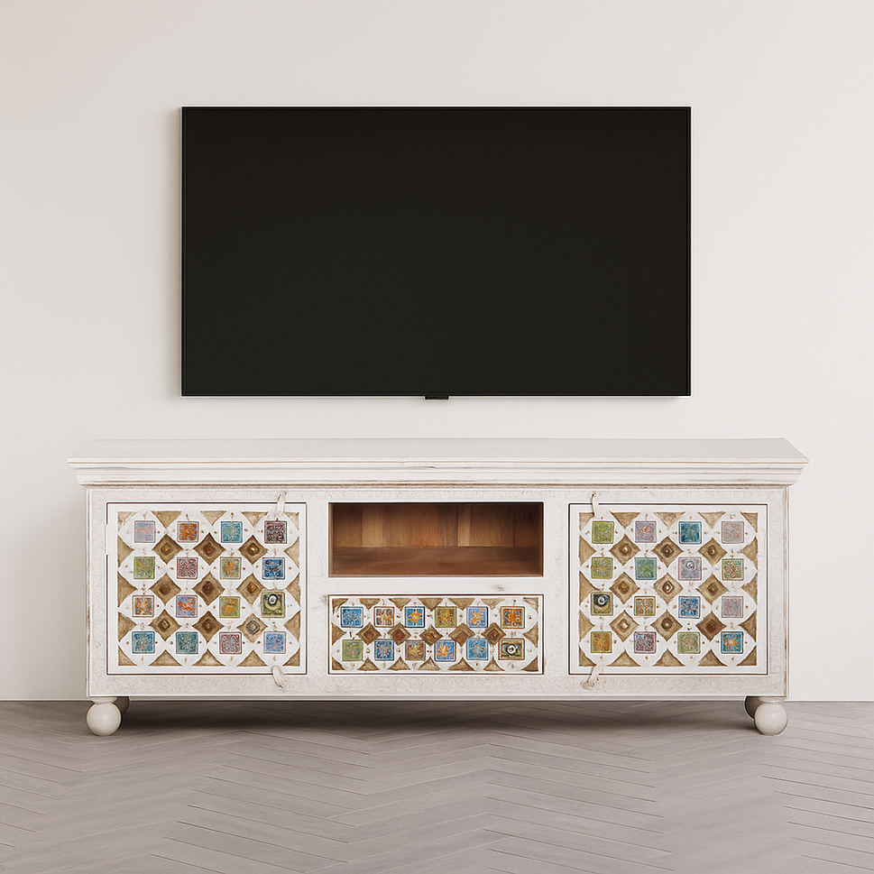 Michelle Hand Carved Tile TV Cabinet