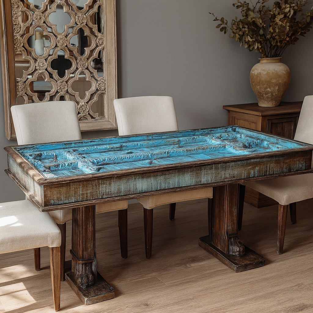 Travis Hand Carved Wooden Dining Table