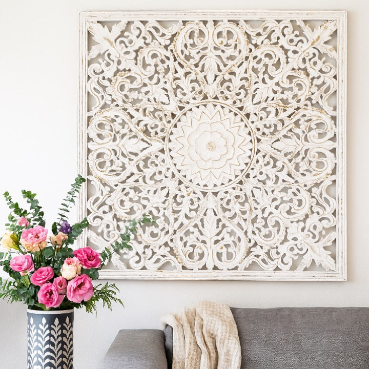 Fink Carved Wall Panel White Gold