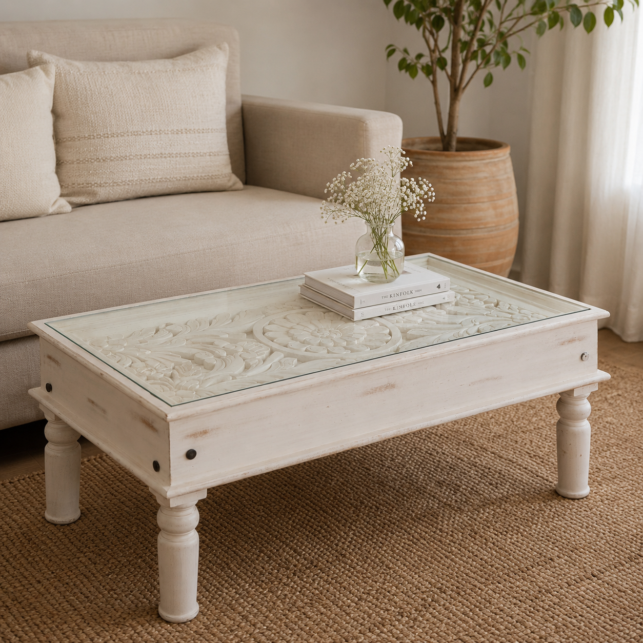 Erme Hand Carved Coffee Table